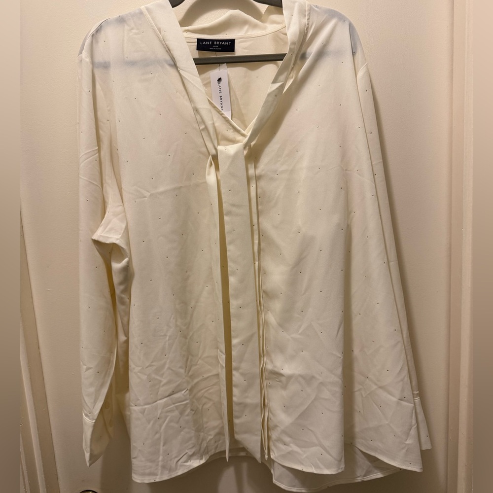 Lane Bryant Ivory Tie-Neck Blouse